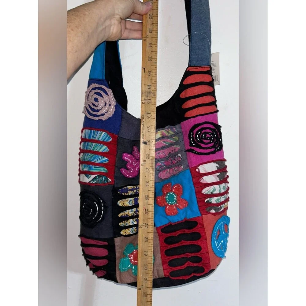 Boho Hobo Hippie Patchwork Shoulder Bag Om Peace Sign Made in India Festival NEW